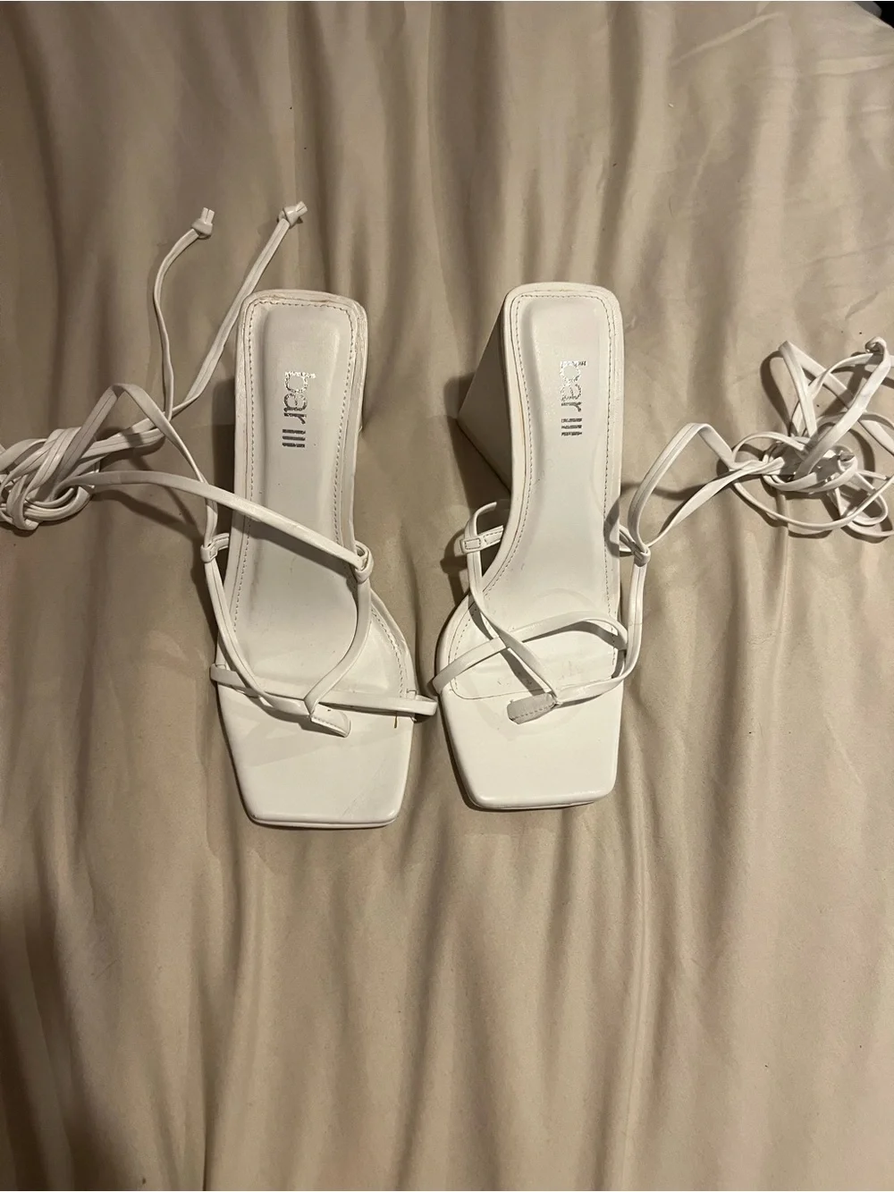 Bar III White Lace-Up Block Heel Sandal